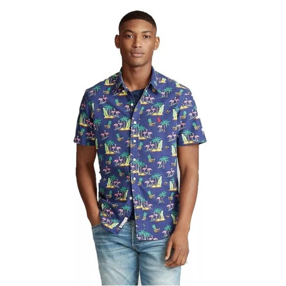 Ralph Lauren Button Down Hawaiin Shirt Flamingo Pineapple Palm Tree 2XB 2TG - Picture 1 of 11